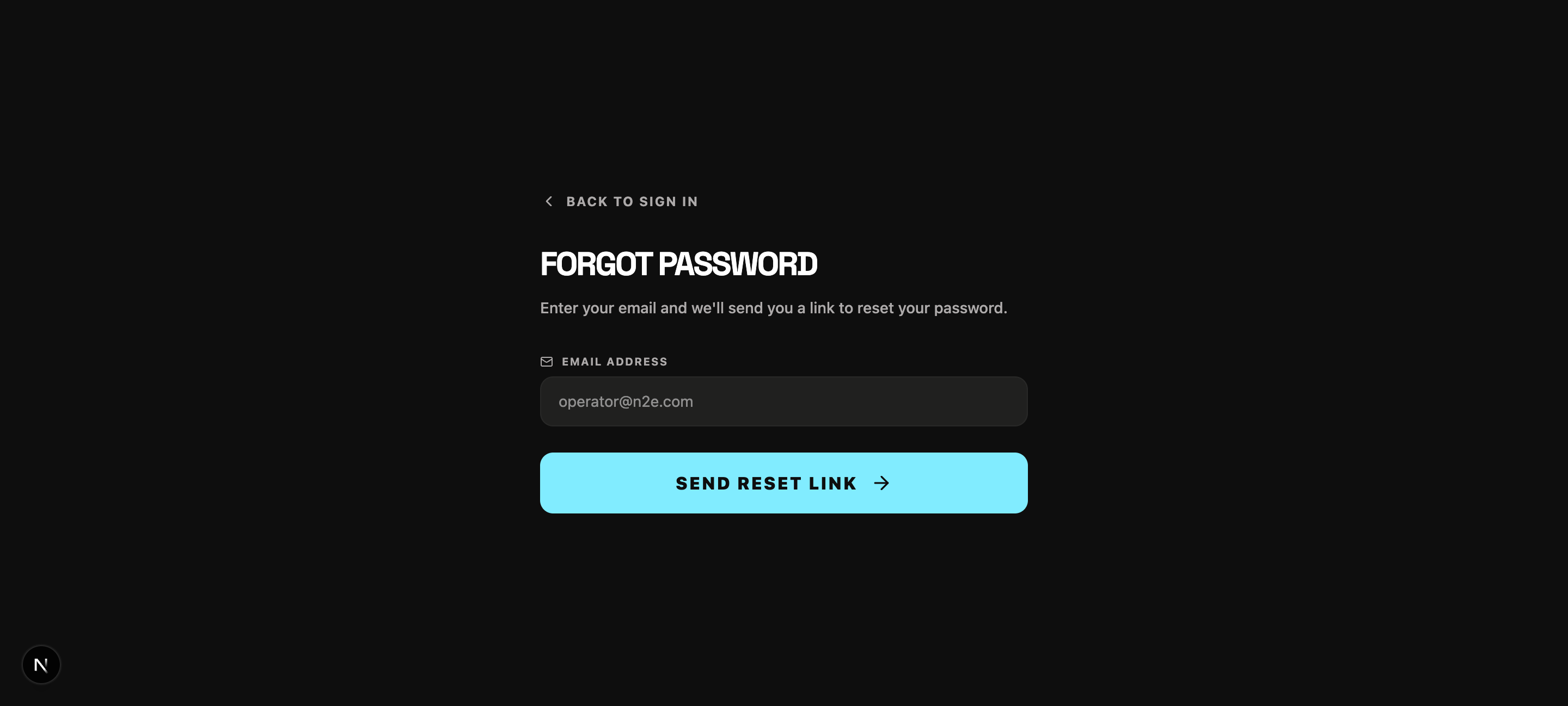 Forgot password screen