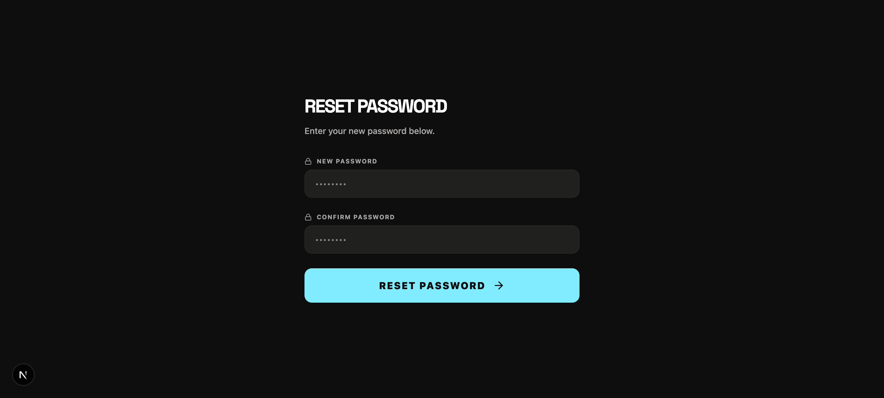 Reset password screen