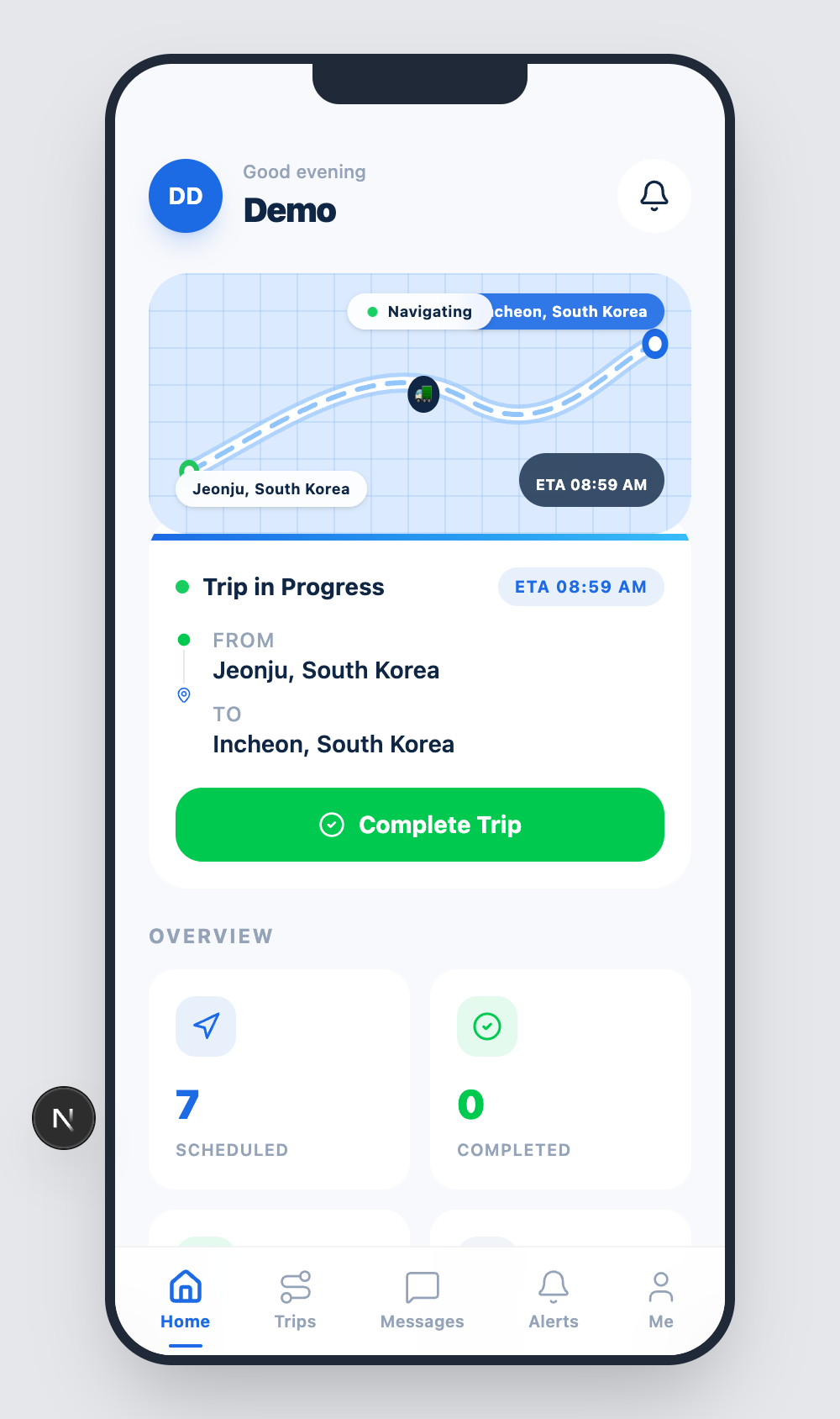 Driver home screen