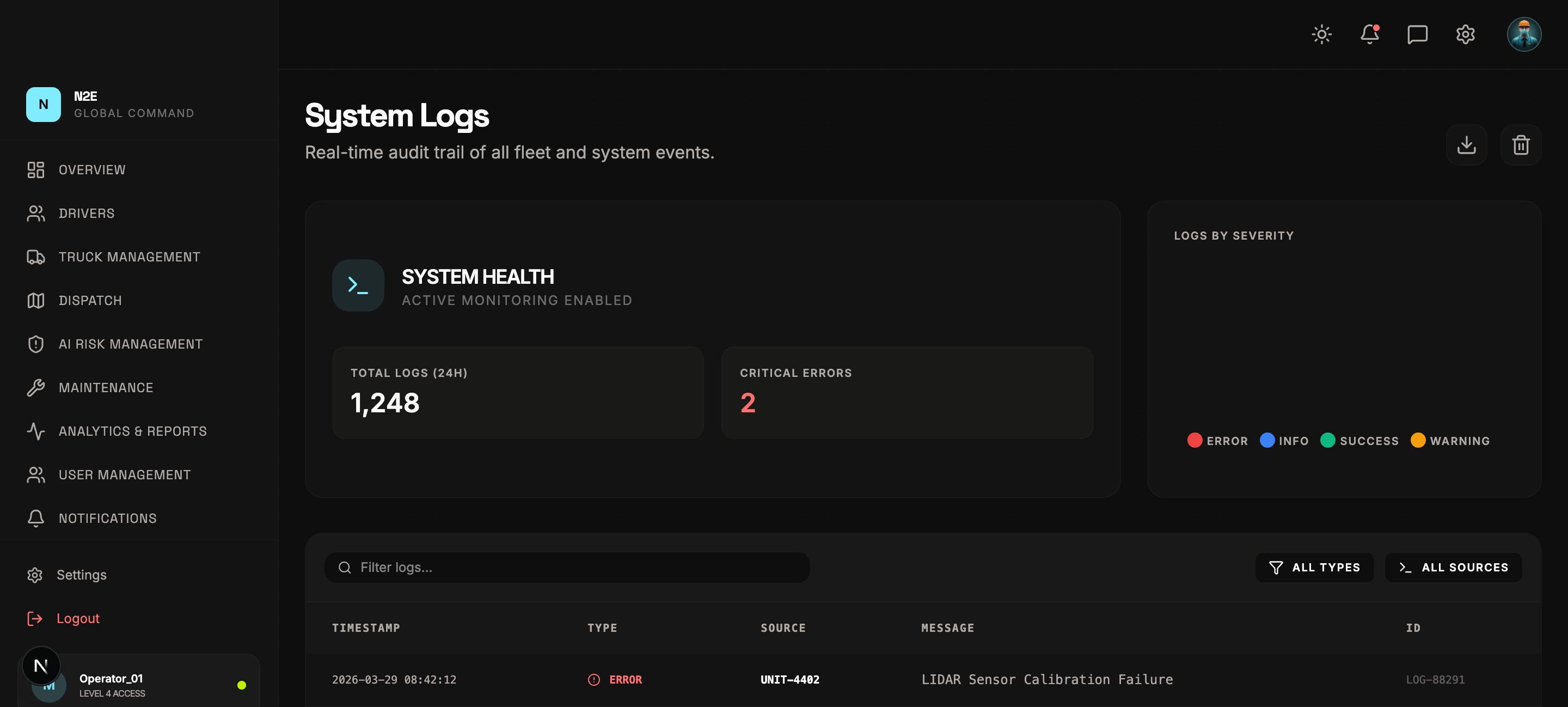 Logs page
